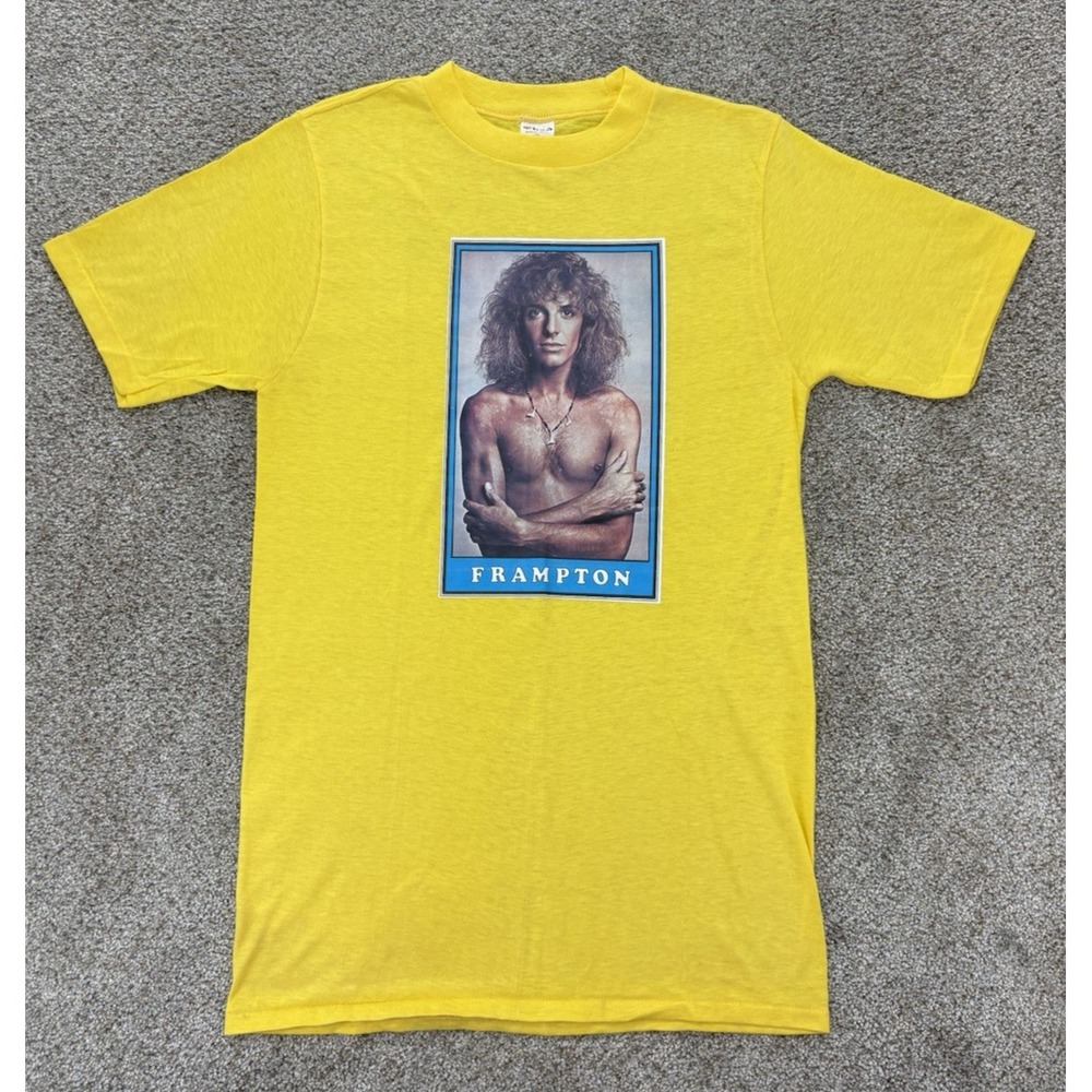 Vintage Ched 70s Peter Frampton Single Stitch T-Shirt Womens M Yellow Deadstock